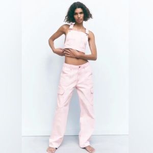 Zara pink and white striped cargo pants 🎀🤍